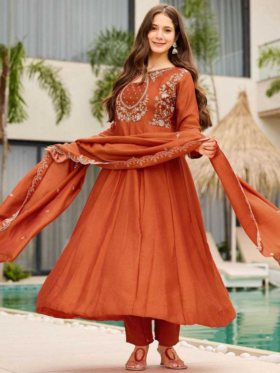 Vichitra Embroidered Suit (Orange) UNV-ST-007