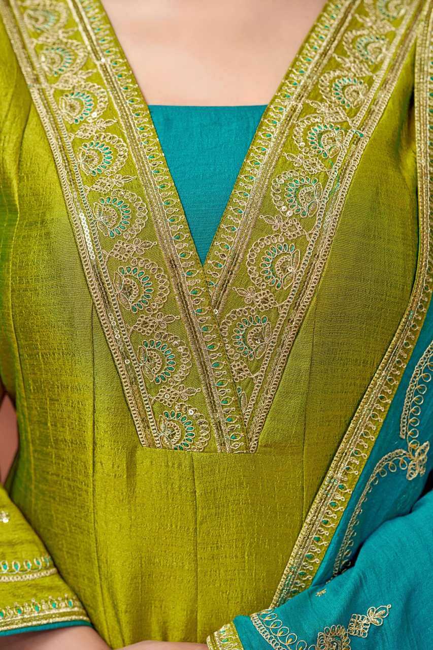 Vichitra Silk Anarkali Suit (Mehndi) UNV-ST-019