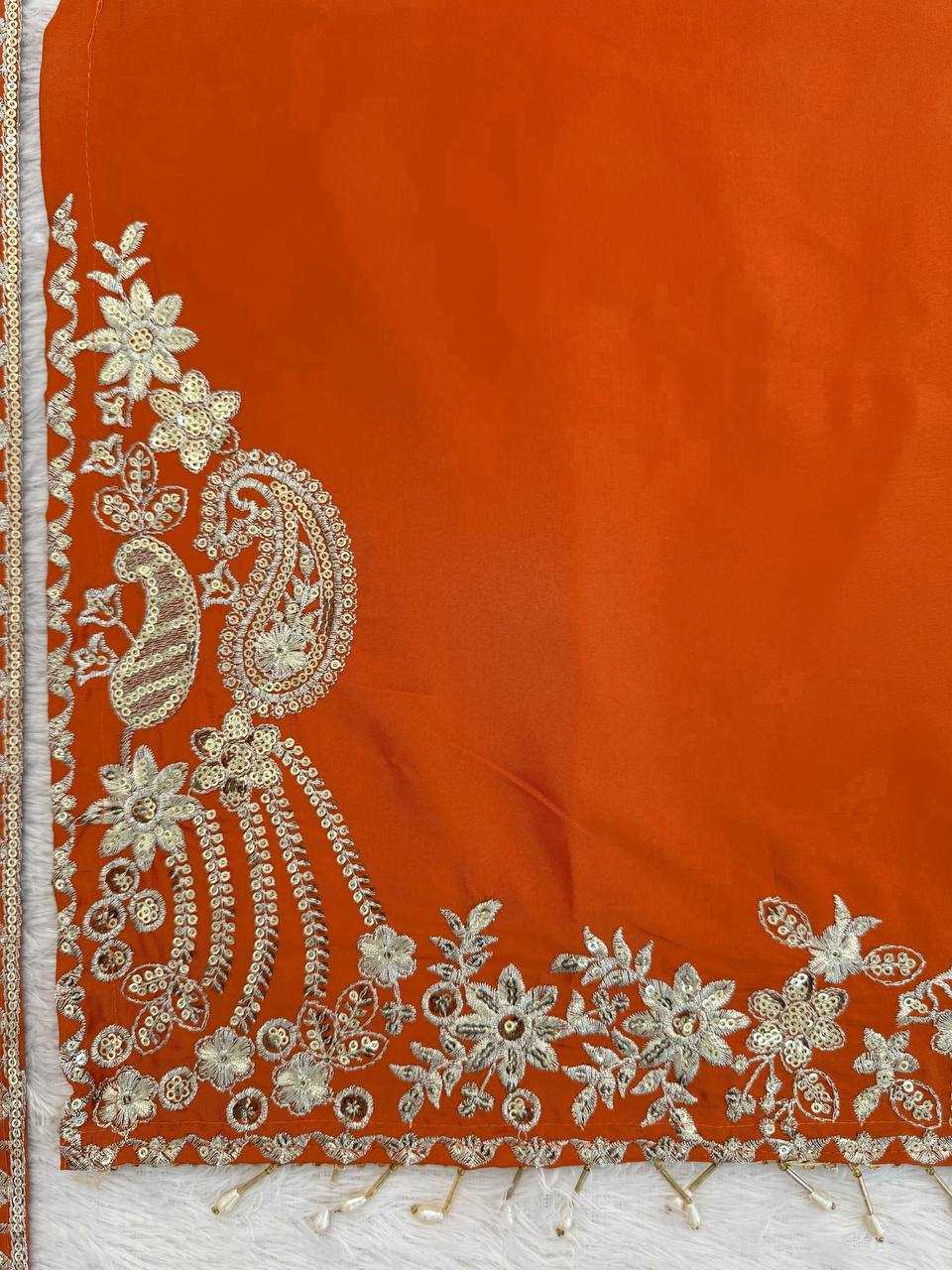 Crepe Party Wear Sharara Salwar Suit (Orange) UNV-ST-038