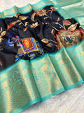 Printed Kalamkari zari Saree (Black) UNV-SR-017