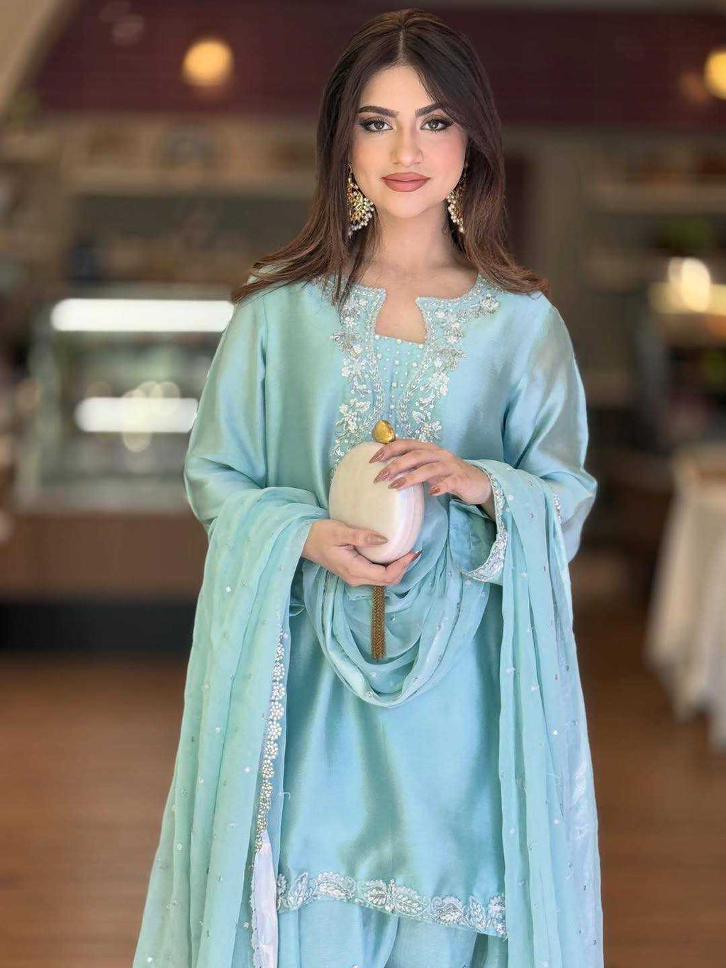 Heavy Roman Silk Embroidered Palazzo Suit UNV-ST-032