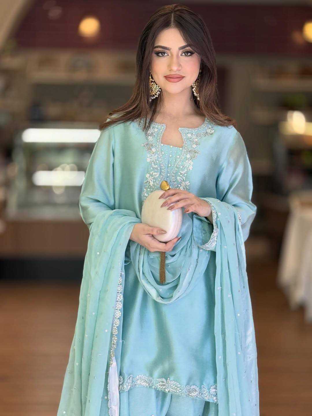 Heavy Roman Silk Embroidered Palazzo Suit UNV-ST-032