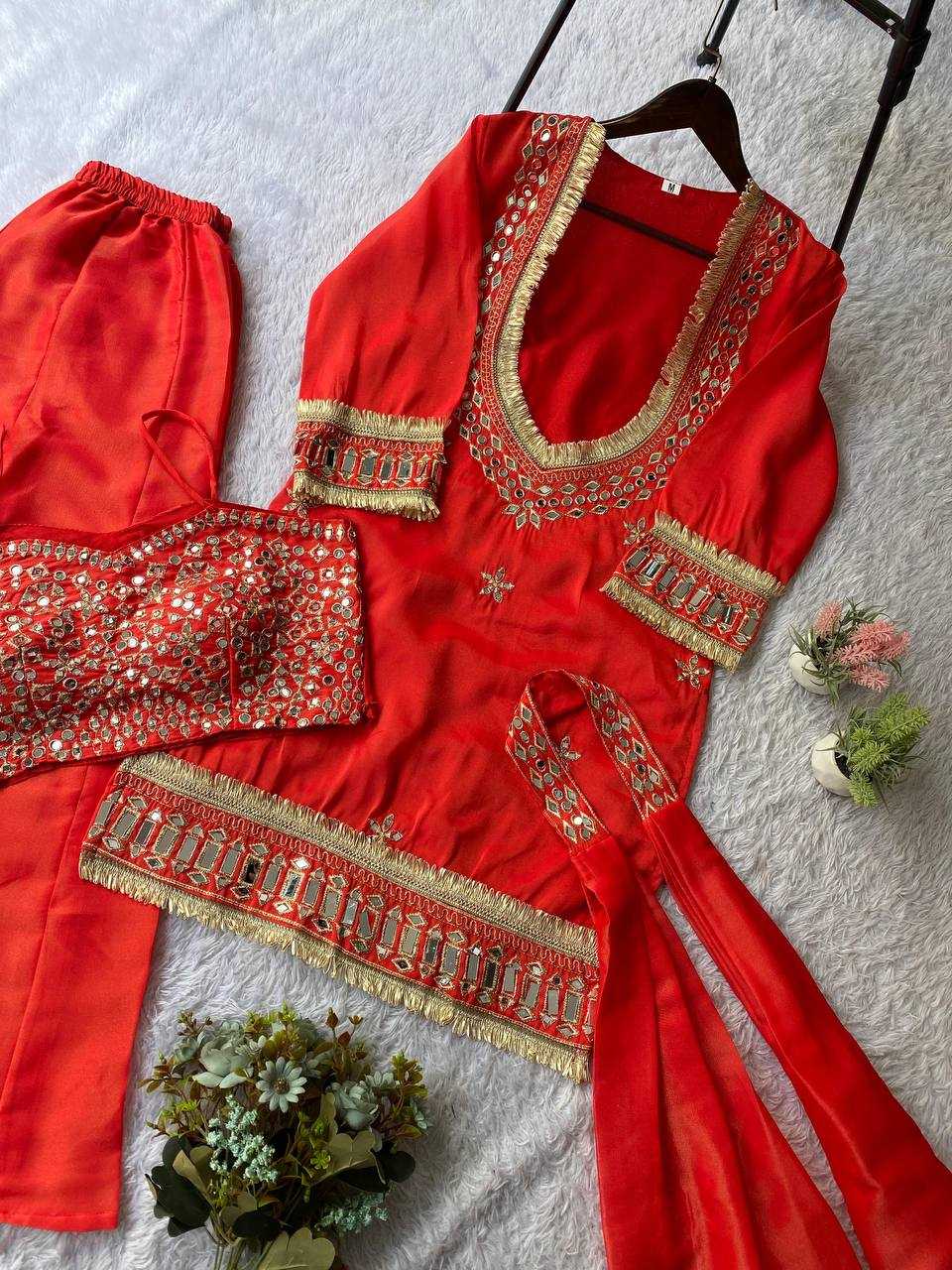 Designer Embroidered Plazzo Suit ( Orange) UNV-ST-001