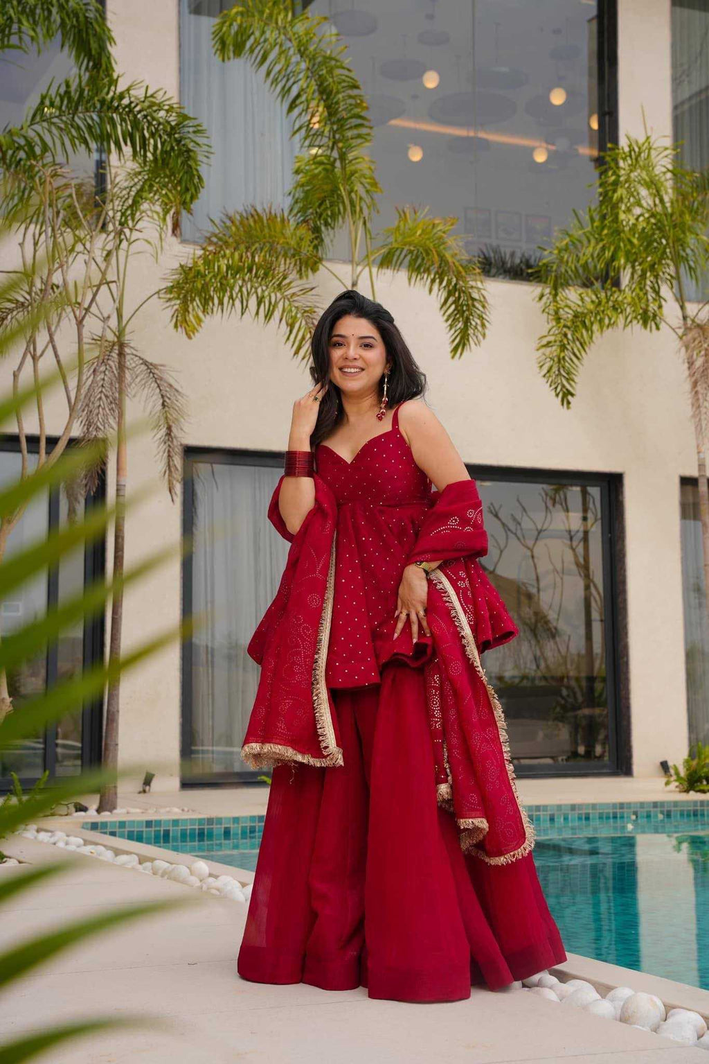 Tabby Organza Silk Sharara Salwar Suit (Red) UNV-ST-037