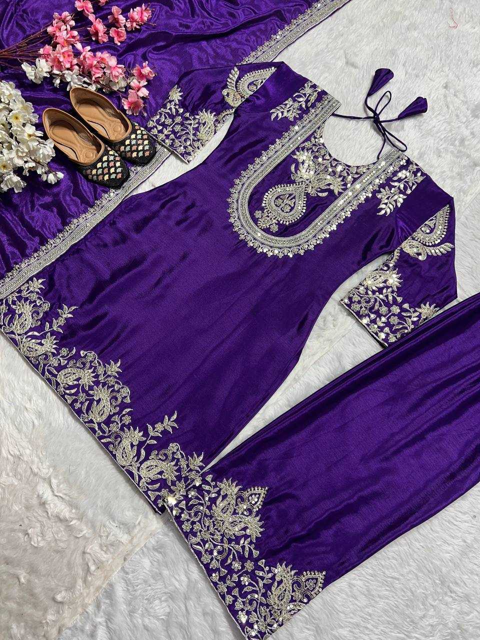 Chinon Silk Heavy Embroidery Suit