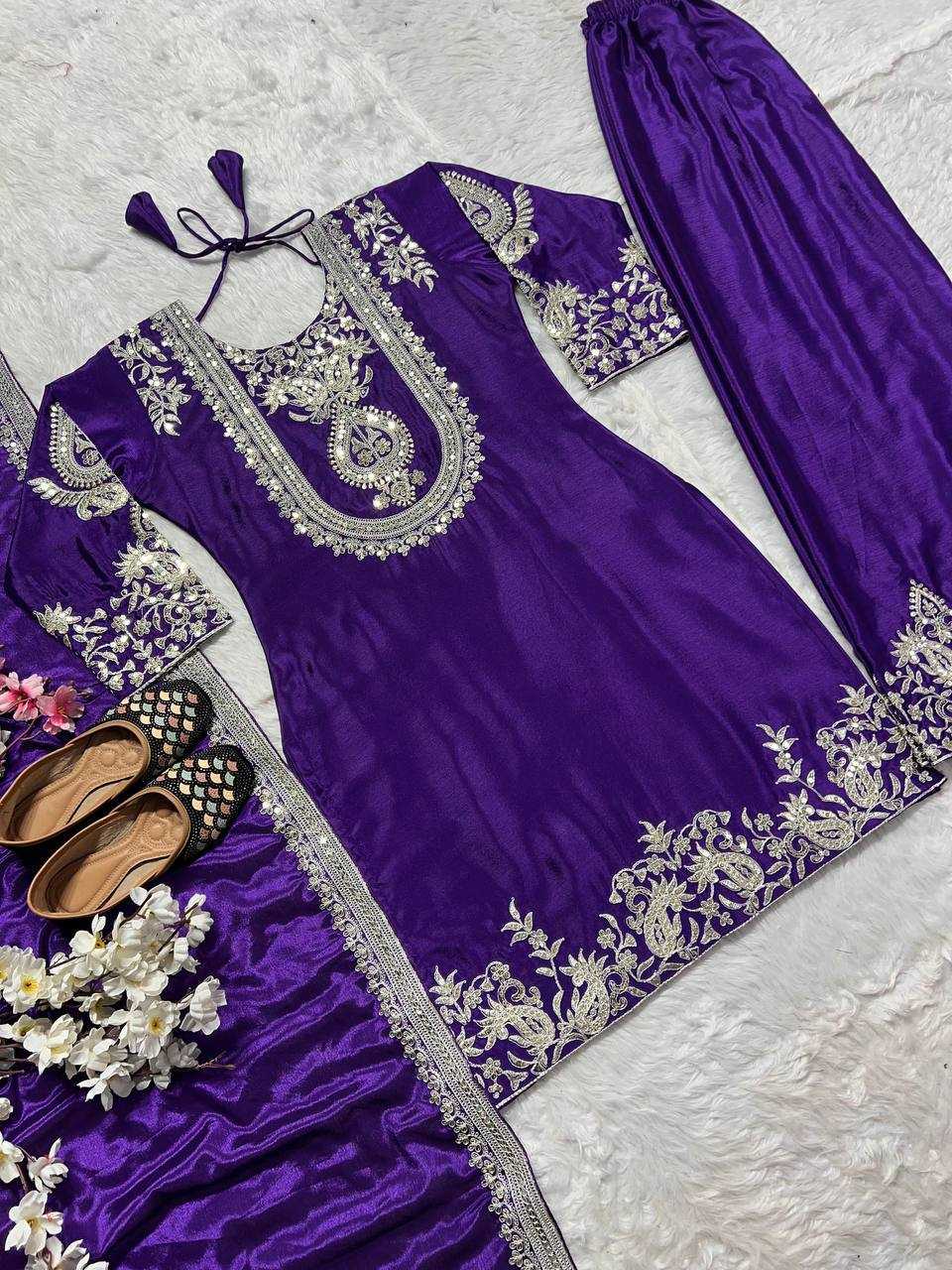 Chinon Silk Heavy Embroidery Suit