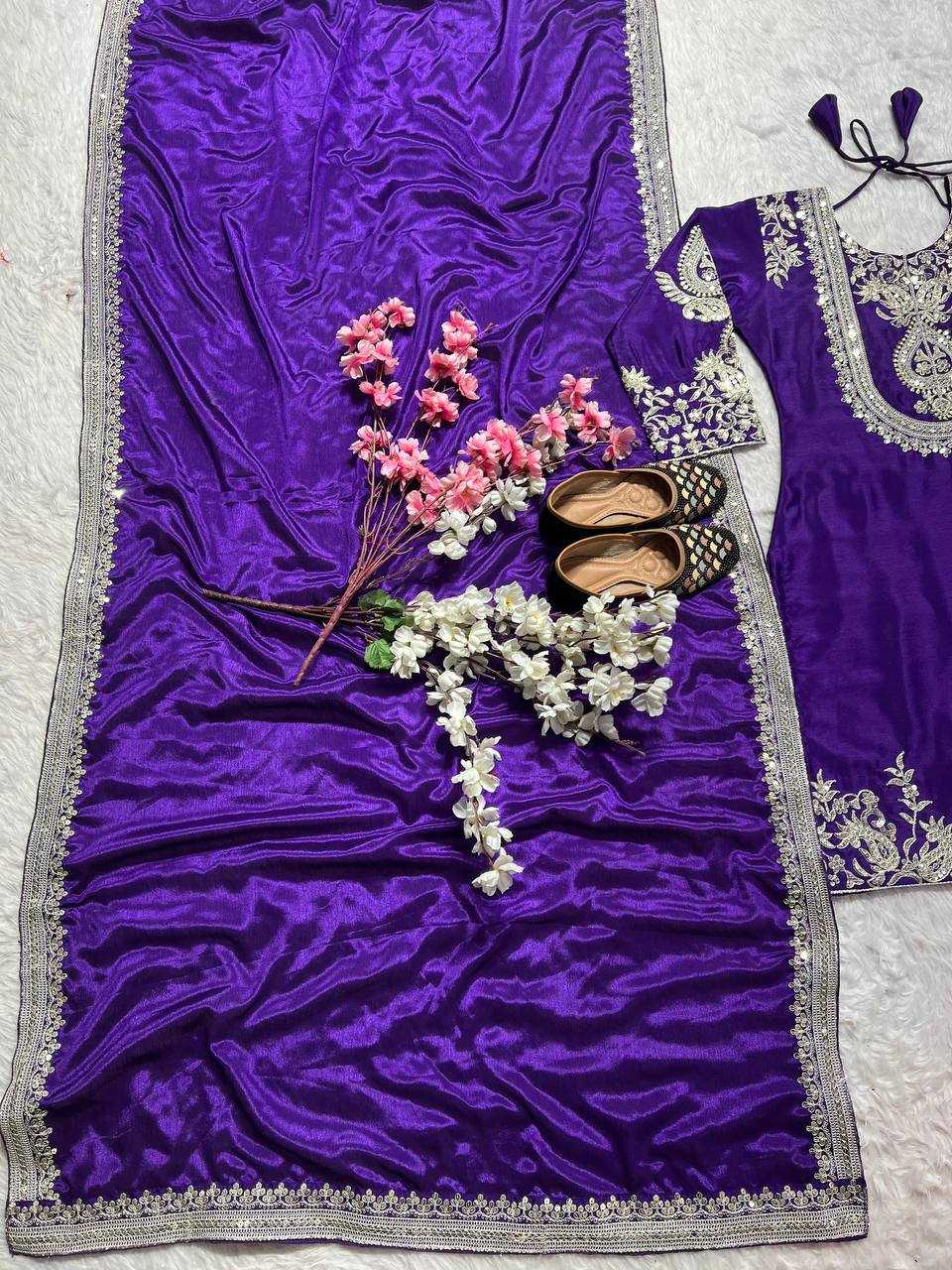 Chinon Silk Heavy Embroidery Suit