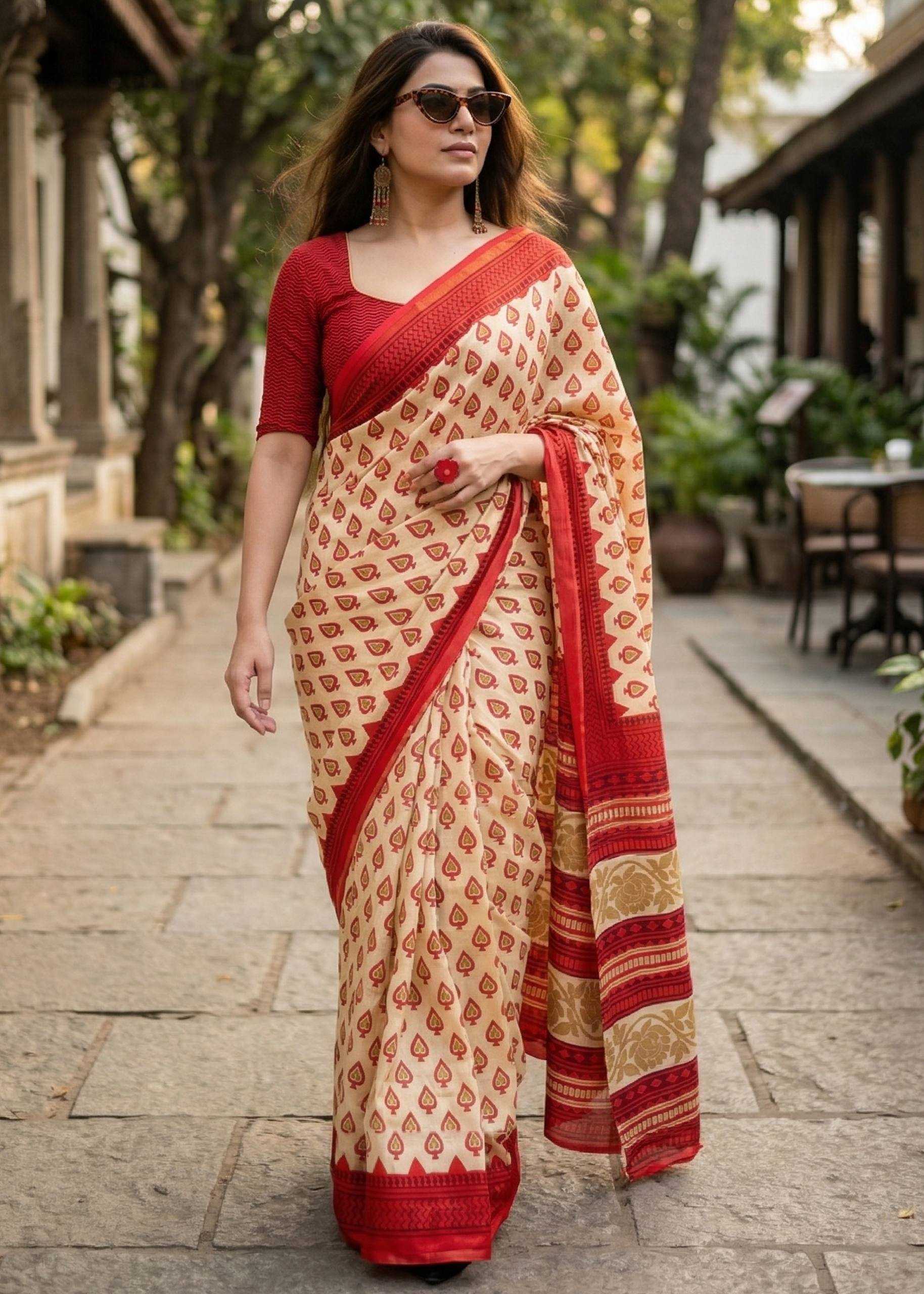 Printed Mulmul Cotton Saree - UNV-SR-002