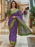 Printed Mulmul Zari Border Cotton Saree (Purple) UNV-SR-004