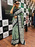 Hand Printed Mulmul Cotton Saree (Teal) UNV-SR-005