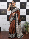Hand Printed Mulmul Cotton Saree (Brown) UNV-SR-005