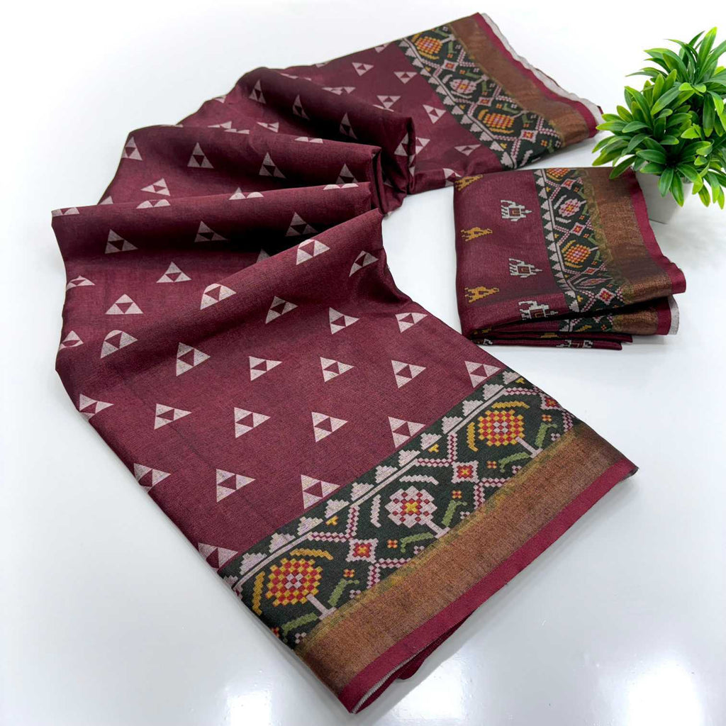 Printed Mulmul Cotton Saree (Maroon) UNV-SR-007
