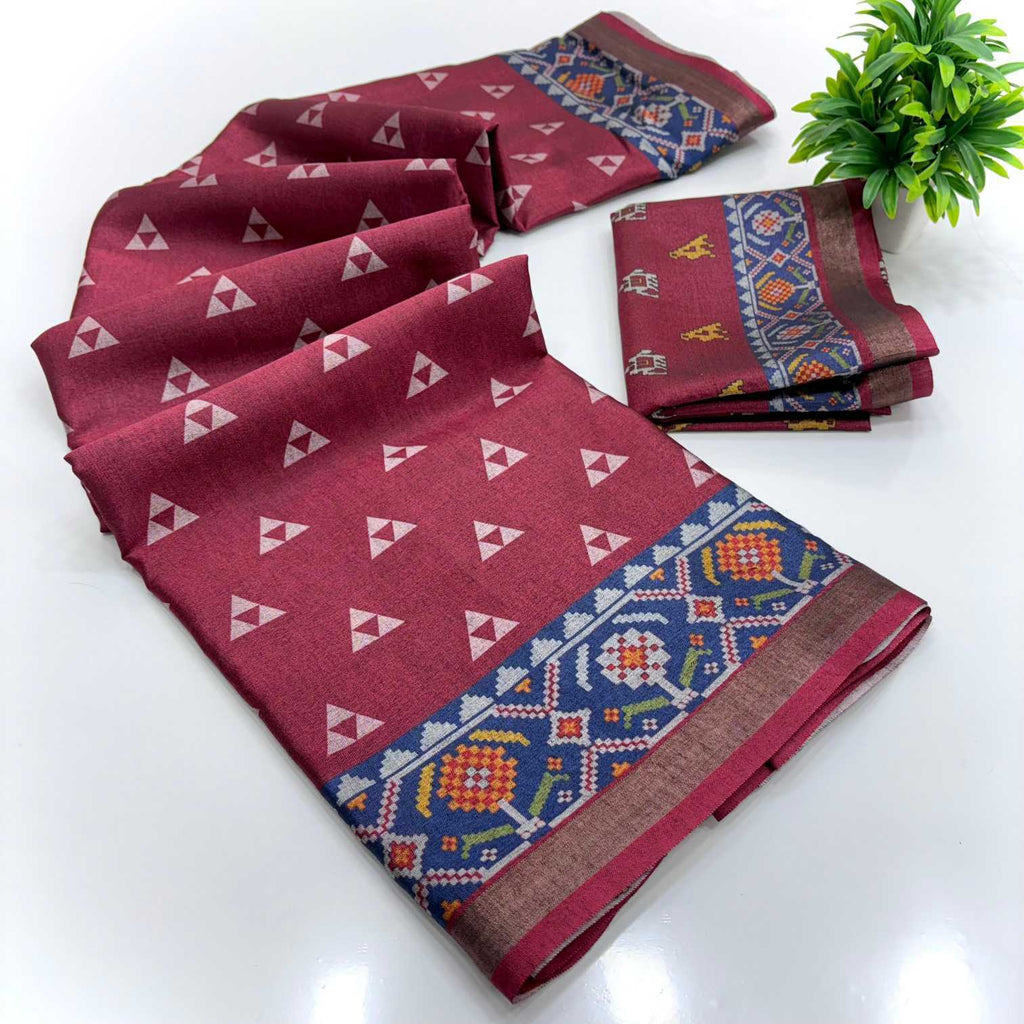Printed Mulmul Cotton Saree (Red) UNV-SR-007