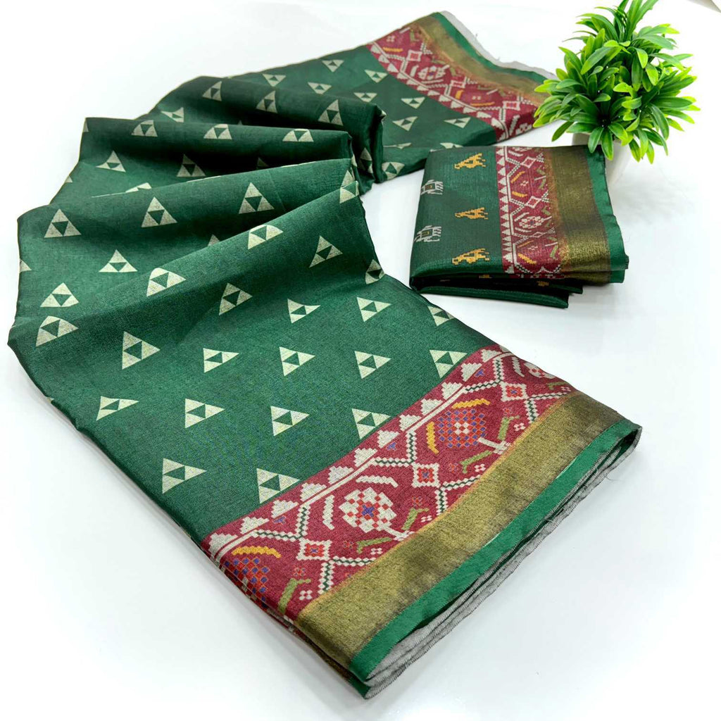 Printed Mulmul Cotton Saree (Green) UNV-SR-007