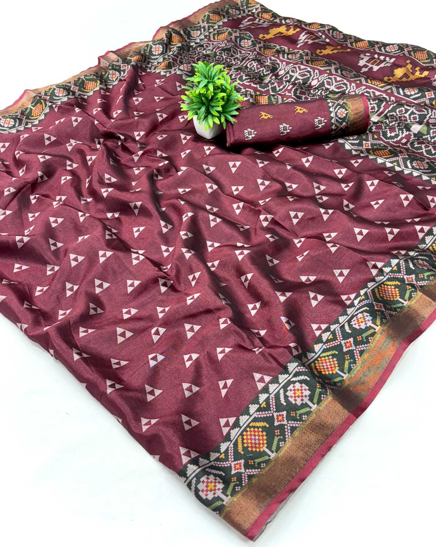 Printed Mulmul Cotton Saree (Maroon) UNV-SR-007