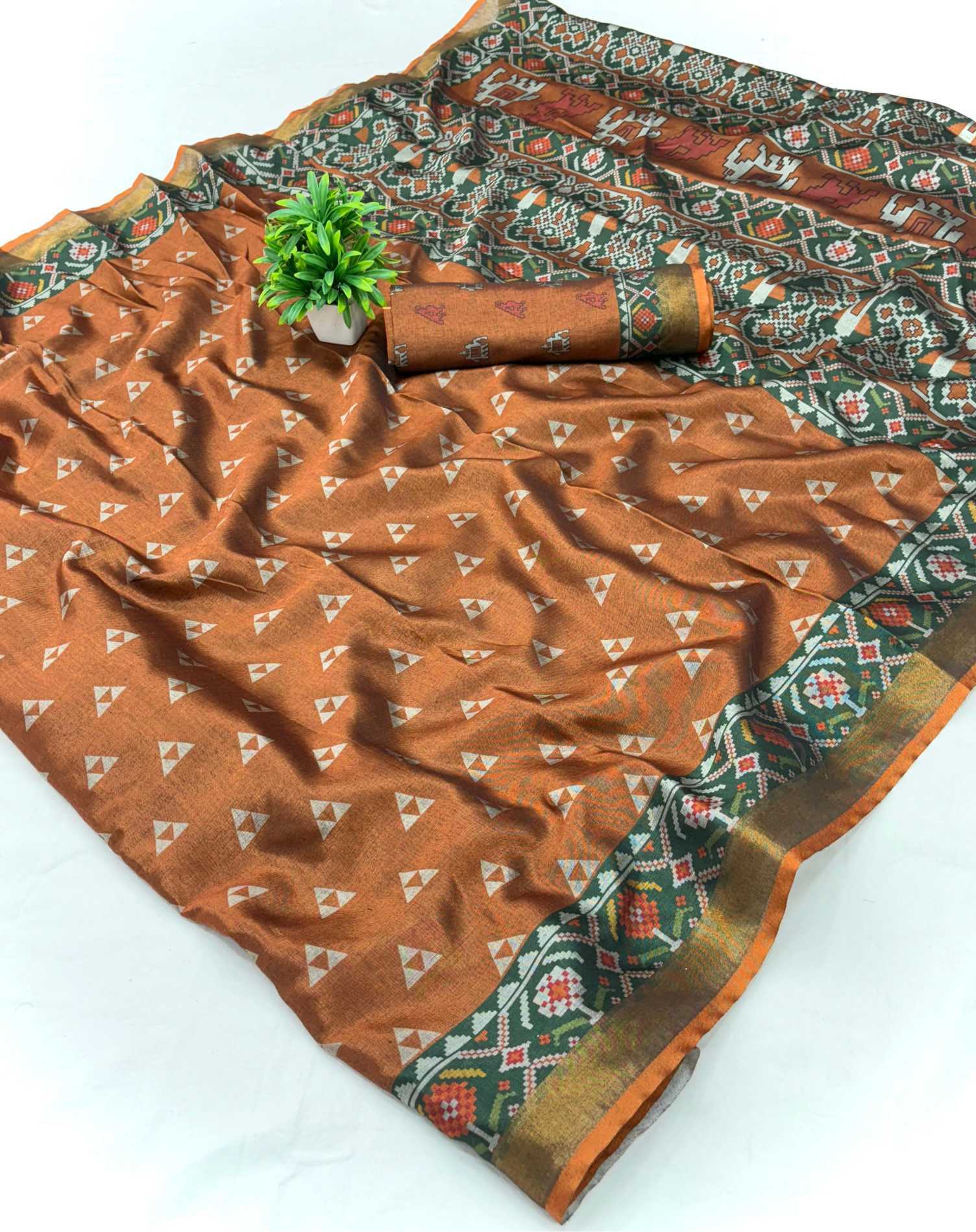 Printed Mulmul Cotton Saree (Rust) UNV-SR-007