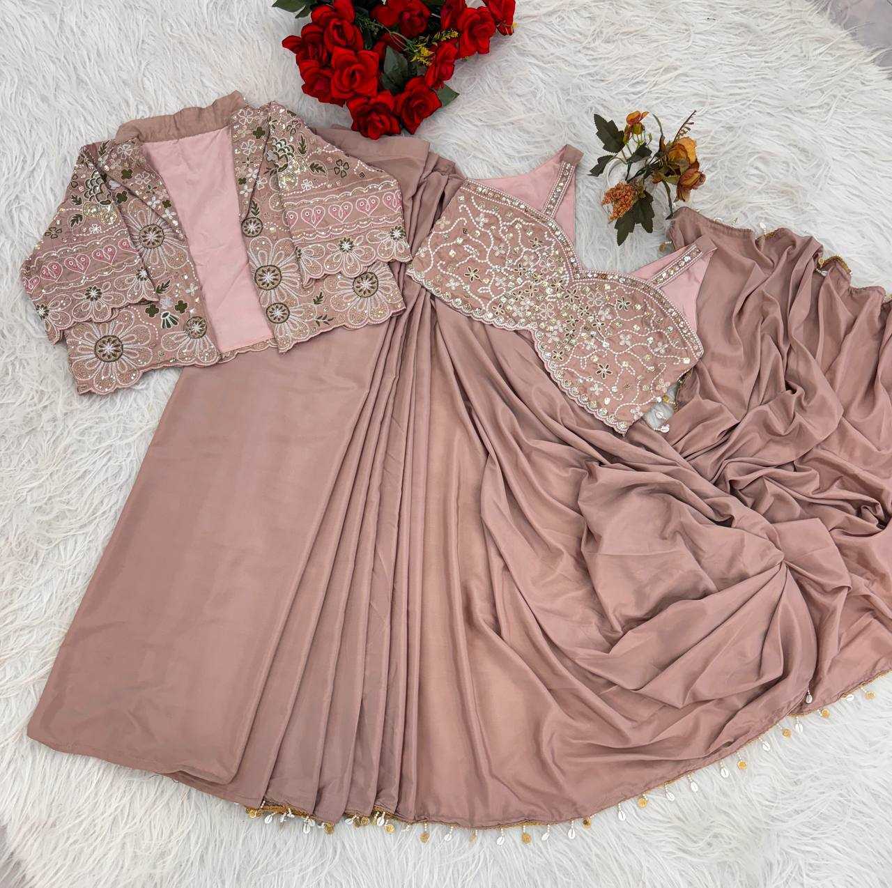Crepe  Silk Ready to Wear Saree UNV-SR-015