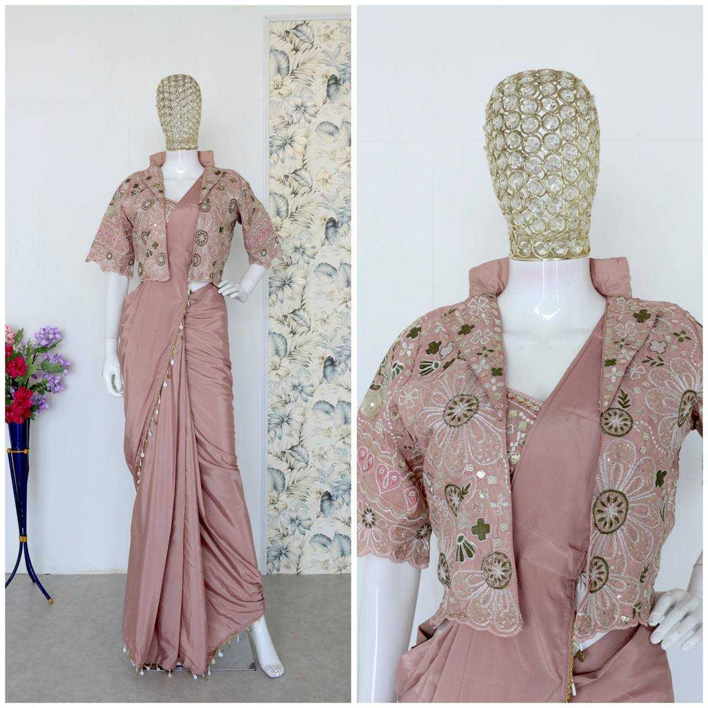 Crepe  Silk Ready to Wear Saree UNV-SR-015