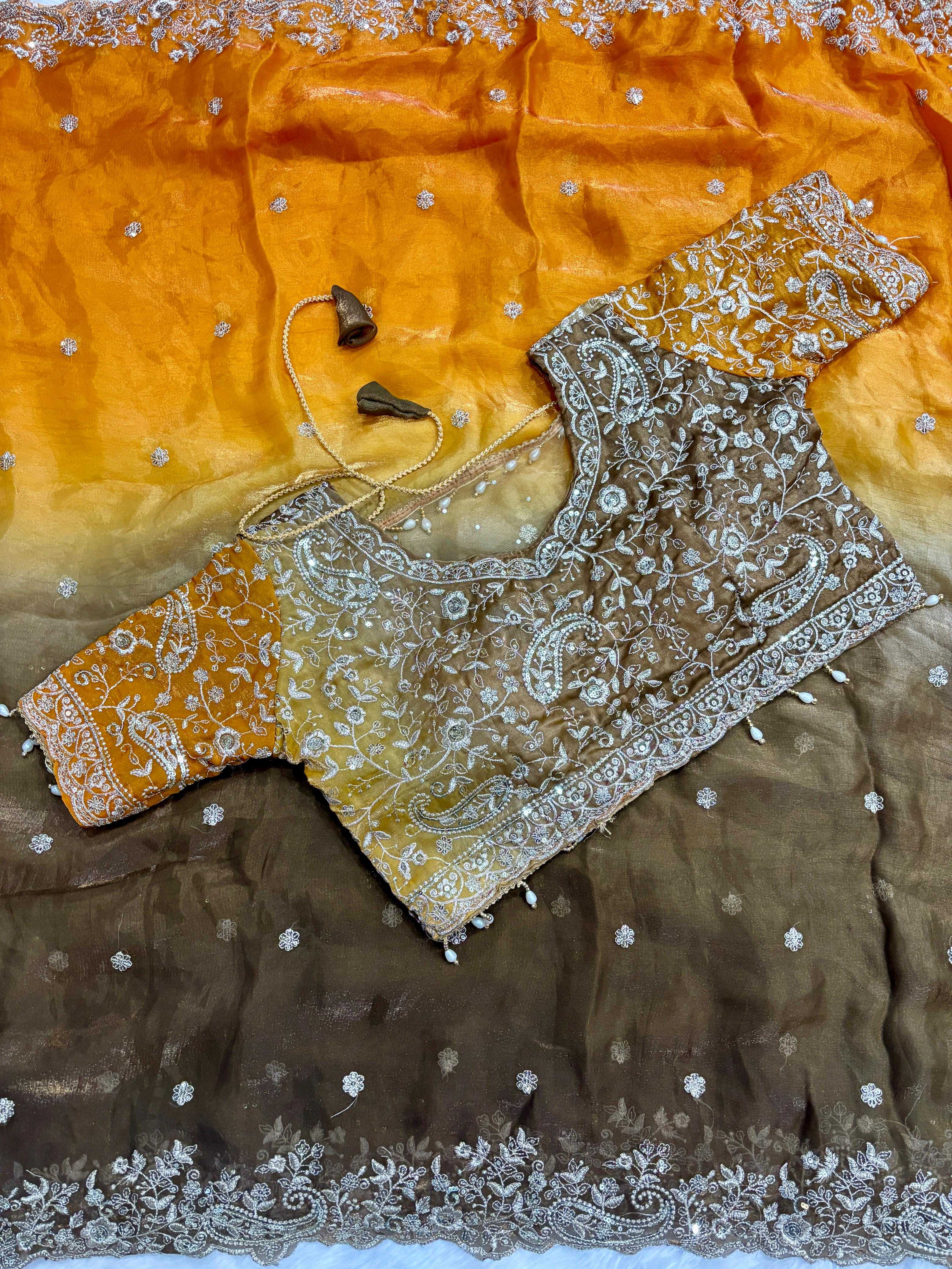 Fendy Sequin Embroidered Cutwork saree (Yellow Sea) UNV-SR-009