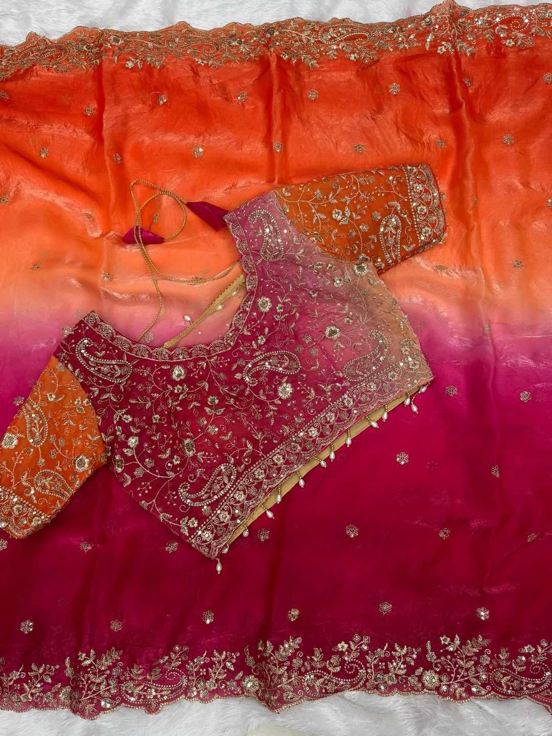 Fendy Sequin Embroidered Cutwork saree (Light Red) UNV-SR-009