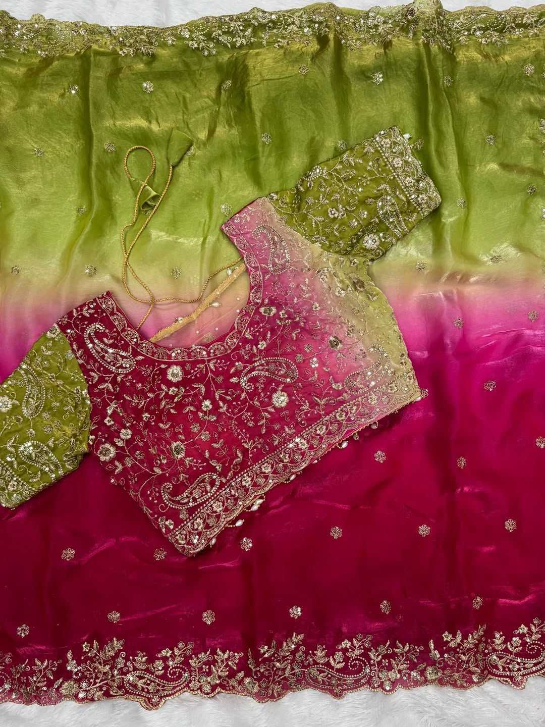 Fendy Sequin Embroidered Cutwork saree (Green) UNV-SR-009