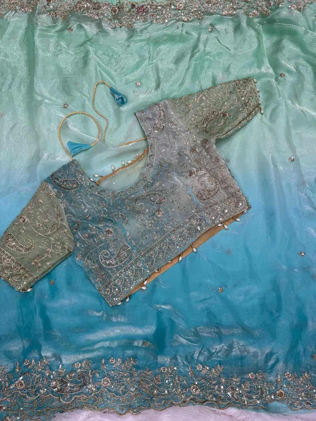 Fendy Sequin Embroidered Cutwork saree (Sky Blue)
