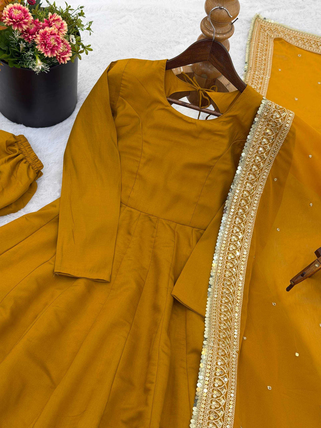 Heavy Roman Silk Anarkali Gown (Yellow) UNV-GN-004
