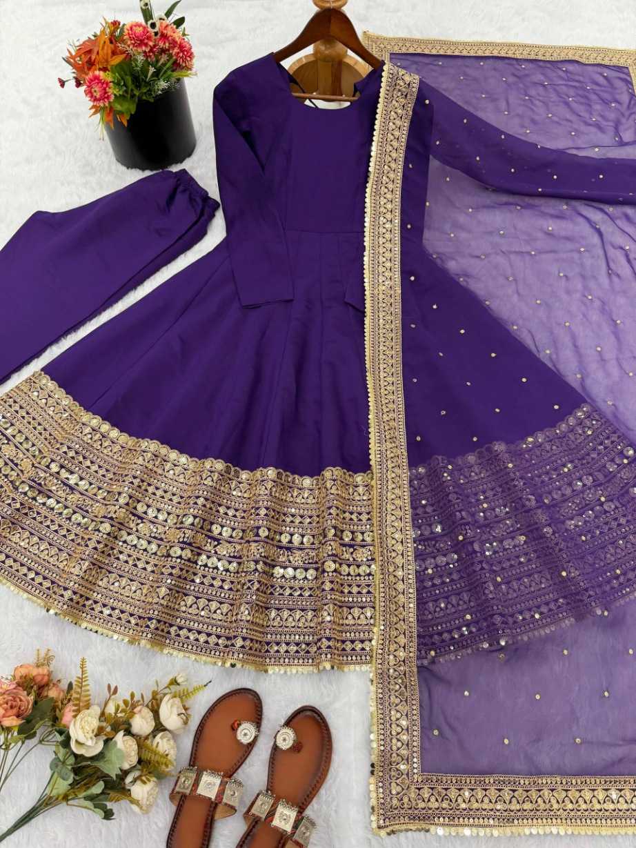 Heavy Roman Silk Anarkali Gown (Purple) UNV-GN-004