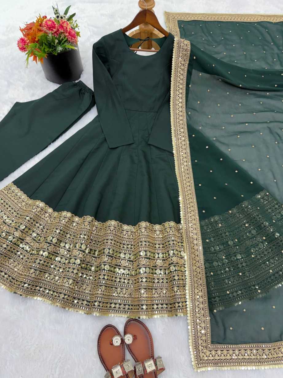Heavy Roman Silk Anarkali Gown (Green) UNV-GN-004