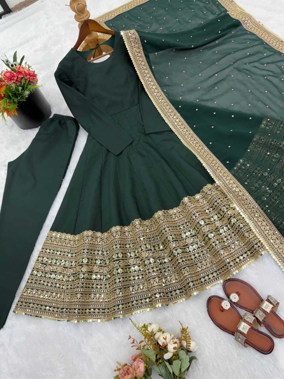 Heavy Roman Silk Anarkali Gown (Green) UNV-GN-004