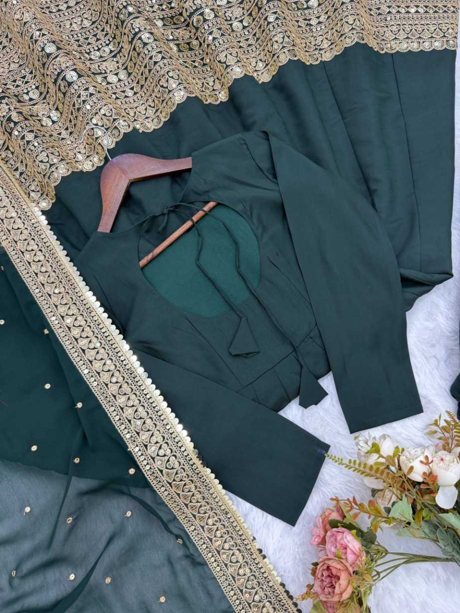 Heavy Roman Silk Anarkali Gown (Green) UNV-GN-004