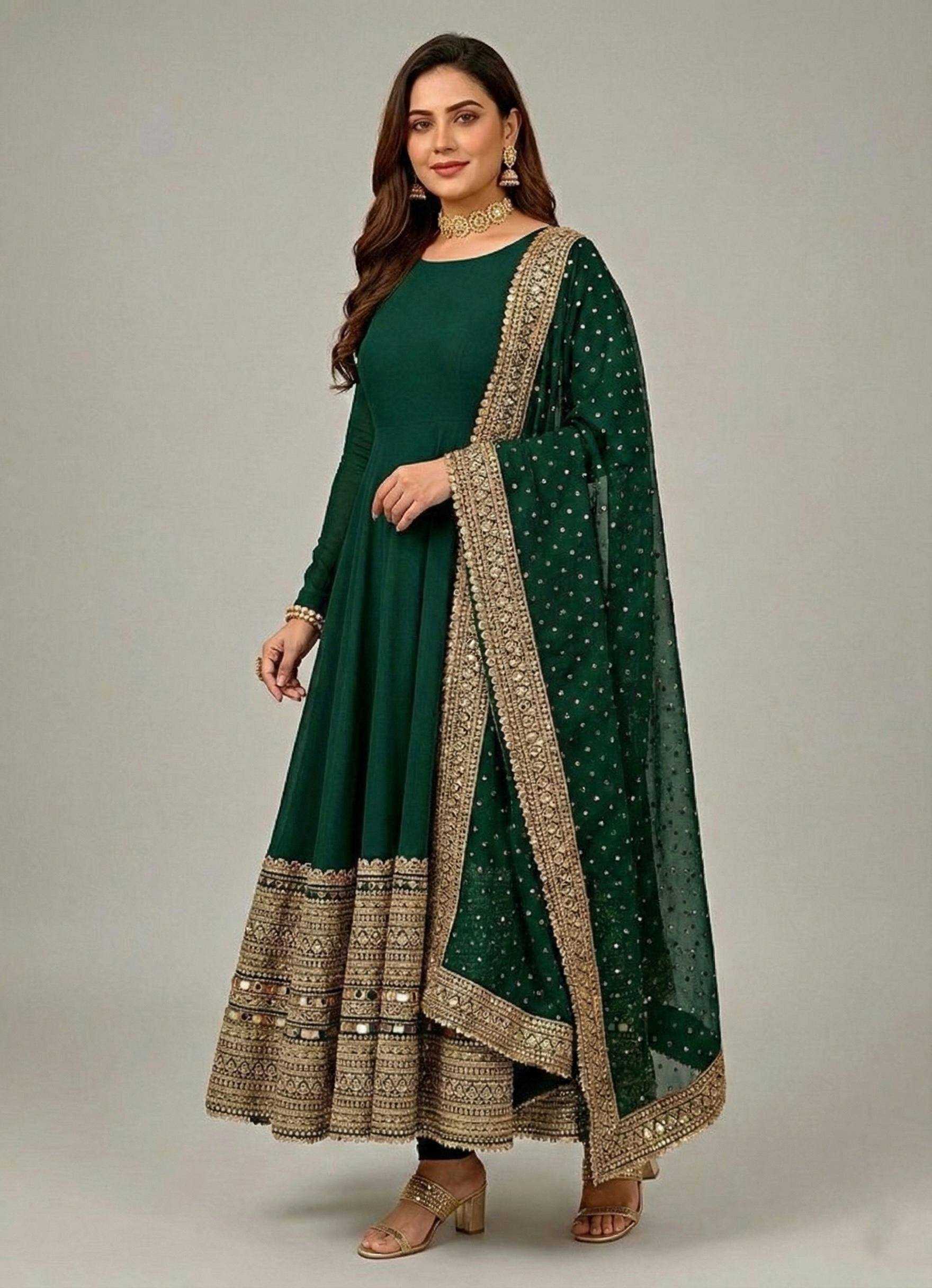 Heavy Roman Silk Anarkali Gown (Green) UNV-GN-004