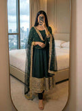Heavy Roman Silk Anarkali Gown (Green) UNV-GN-004