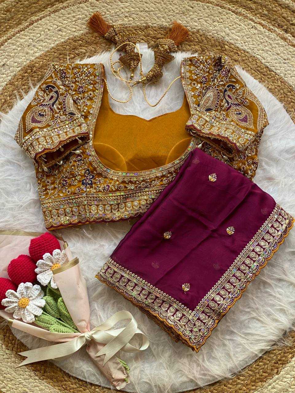 Peacock Rangoli Silk Designer Embroidered saree (Maroon) UNV-SR-016