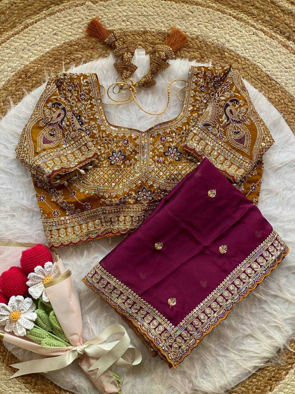 Peacock Rangoli Silk Designer Embroidered saree (Maroon) UNV-SR-016