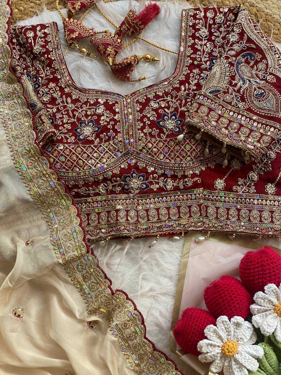 Peacock Rangoli Silk Designer Embroidered saree (White) UNV-SR-016