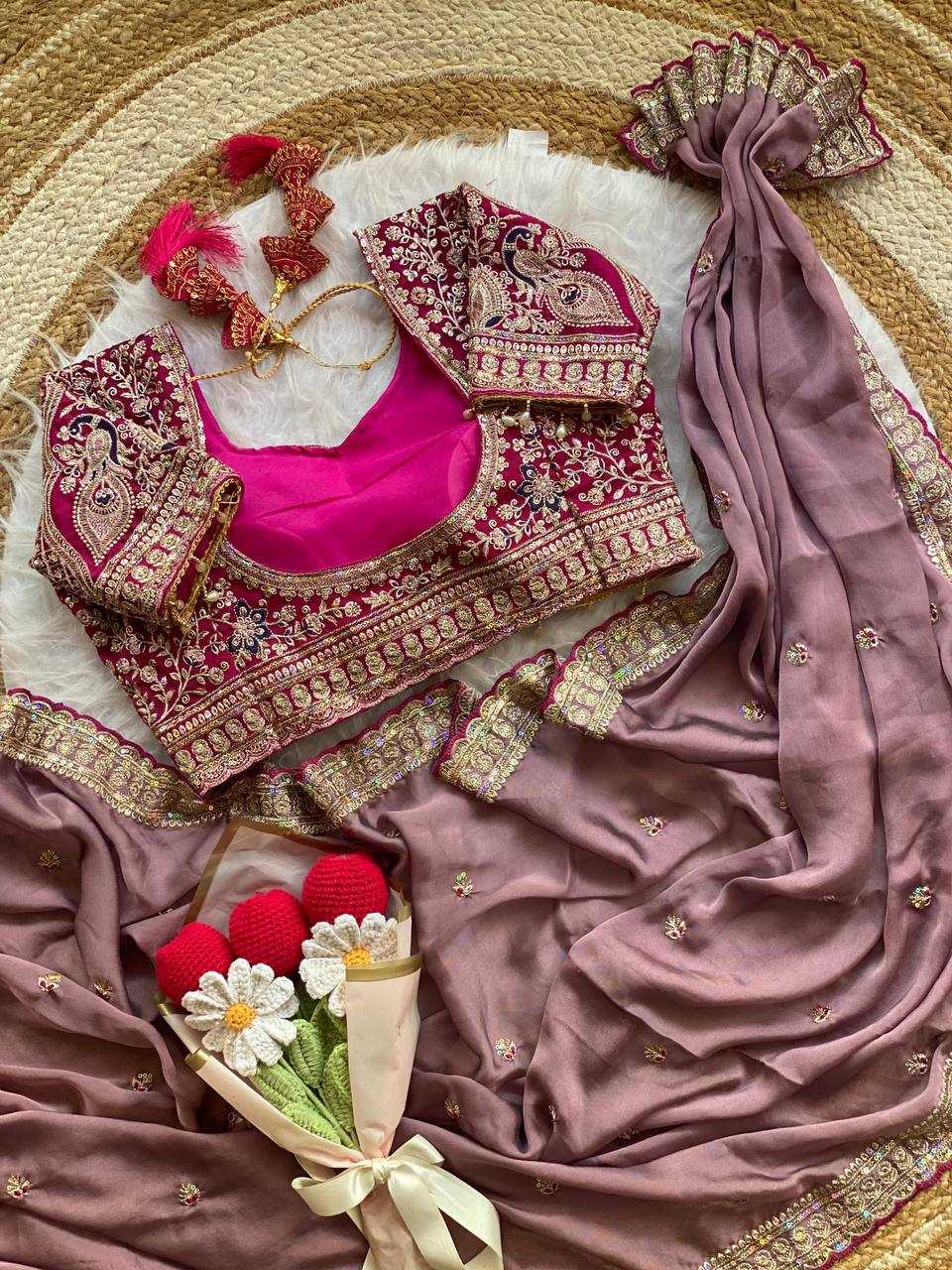 Peacock Rangoli Silk Designer Embroidered saree (Lavender) UNV-SR-016