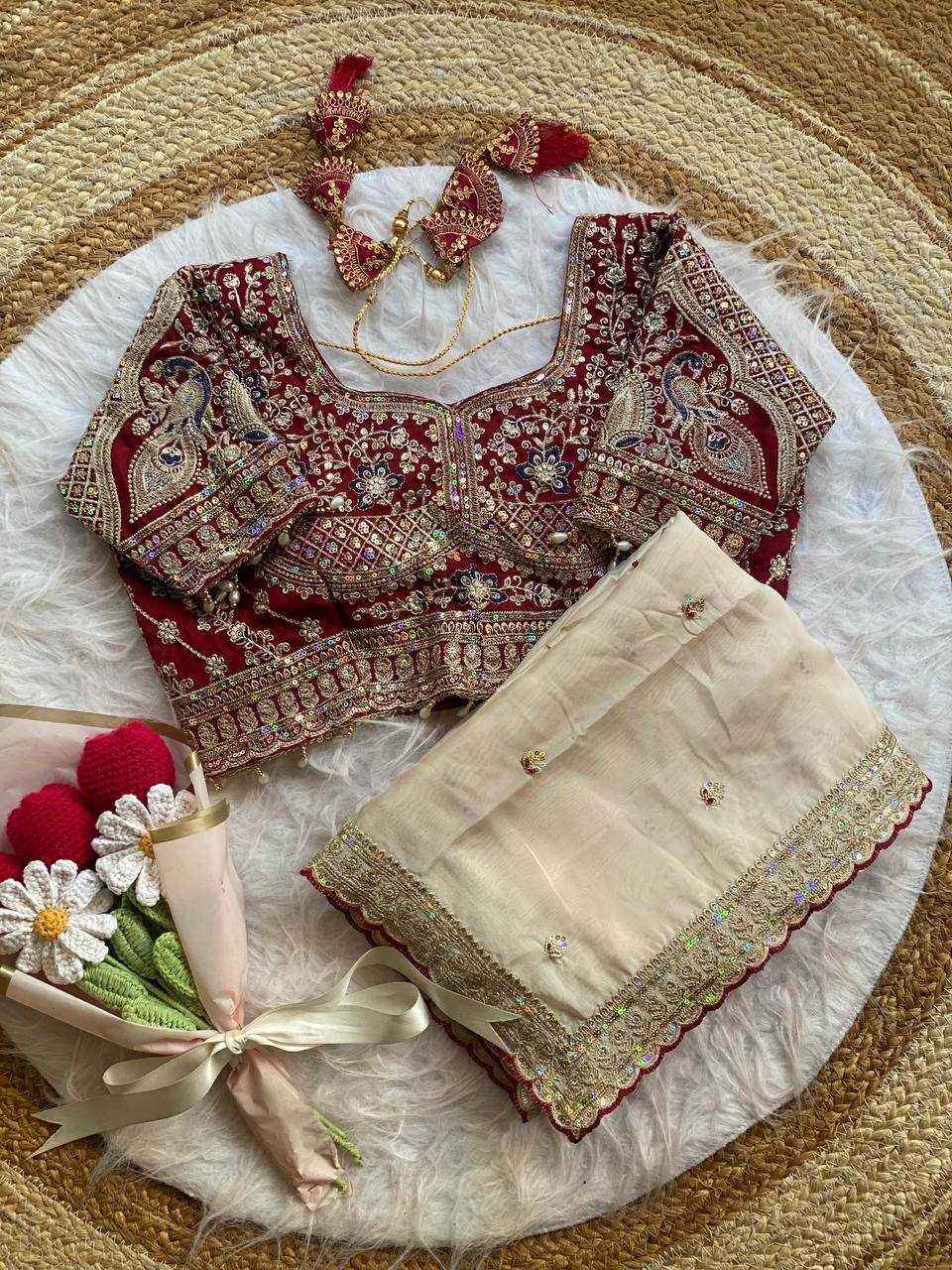 Peacock Rangoli Silk Designer Embroidered saree (White) UNV-SR-016