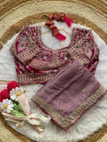 Peacock Rangoli Silk Designer Embroidered saree (Lavender) UNV-SR-016