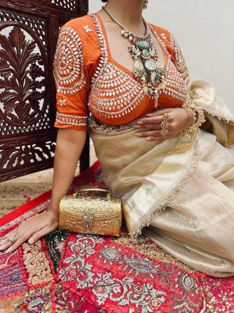 Satin Designer Saree with Aangi Blouse