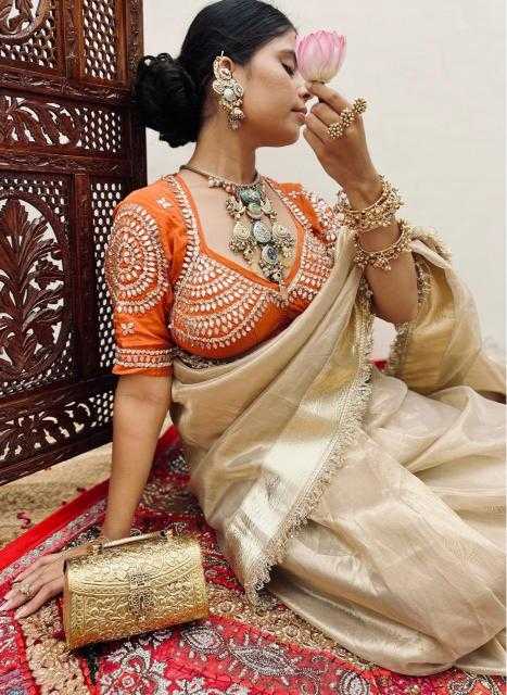 Satin Designer Saree with Aangi Blouse