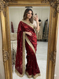 Satin Designer Ghazal saree (Wine) UNV-SR-022