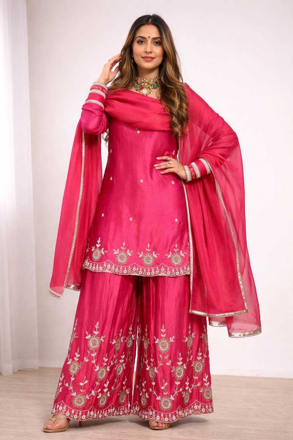 Simar Silk Embroidered Designer Palazzo suit UNV-ST-003