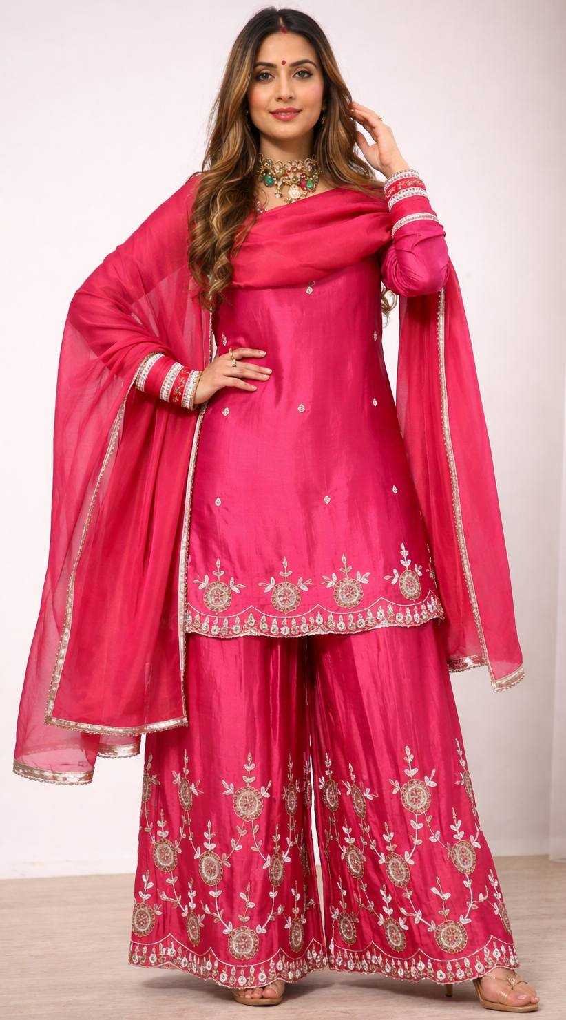 Simar Silk Embroidered Designer Palazzo suit UNV-ST-003