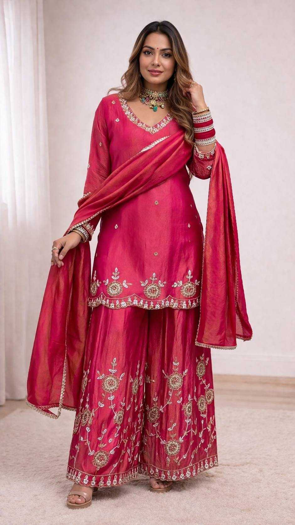 Simar Silk Embroidered Designer Palazzo suit UNV-ST-003