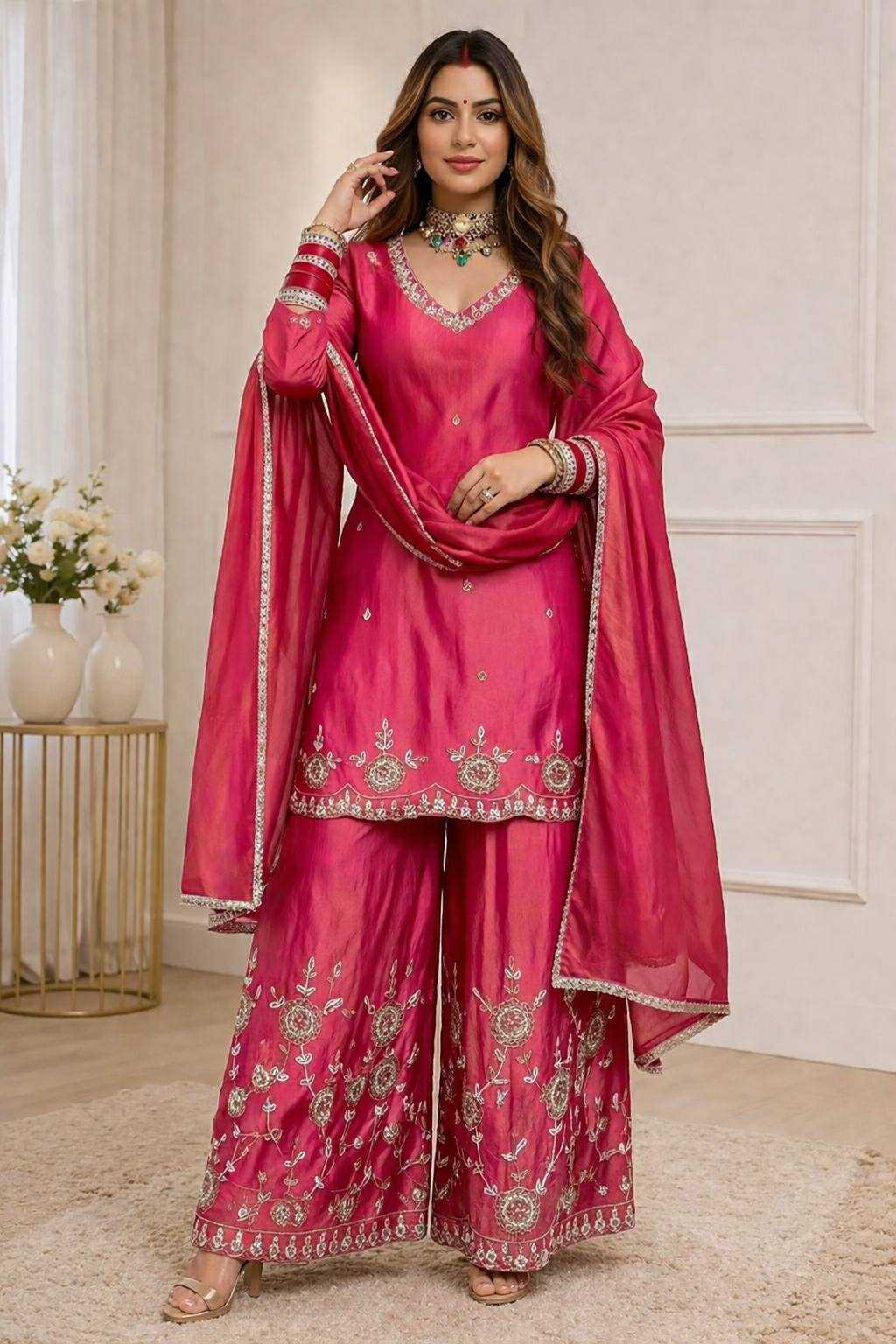 Simar Silk Embroidered Designer Palazzo suit UNV-ST-003