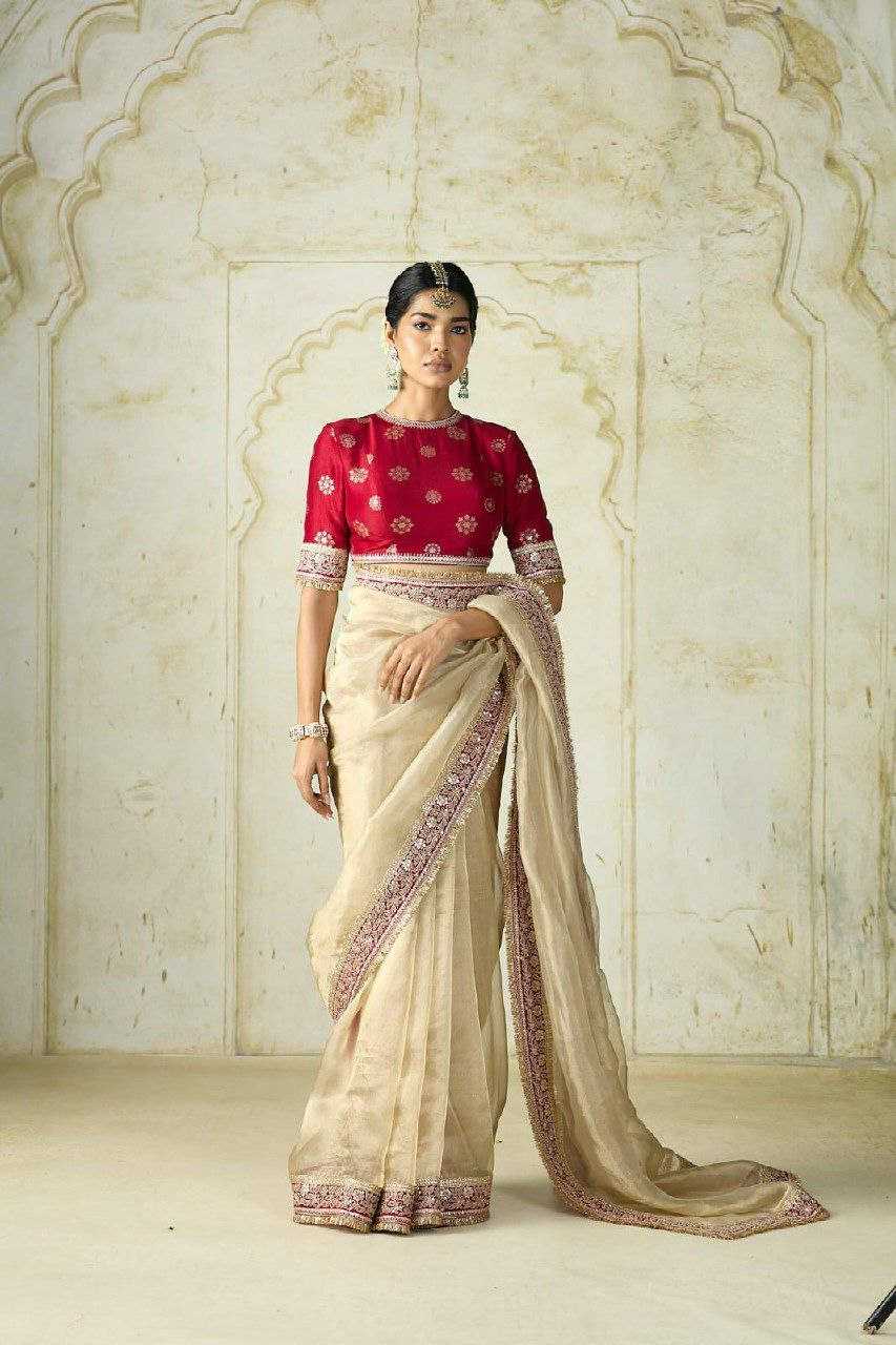 Beige Silk Bollywood Style Saree