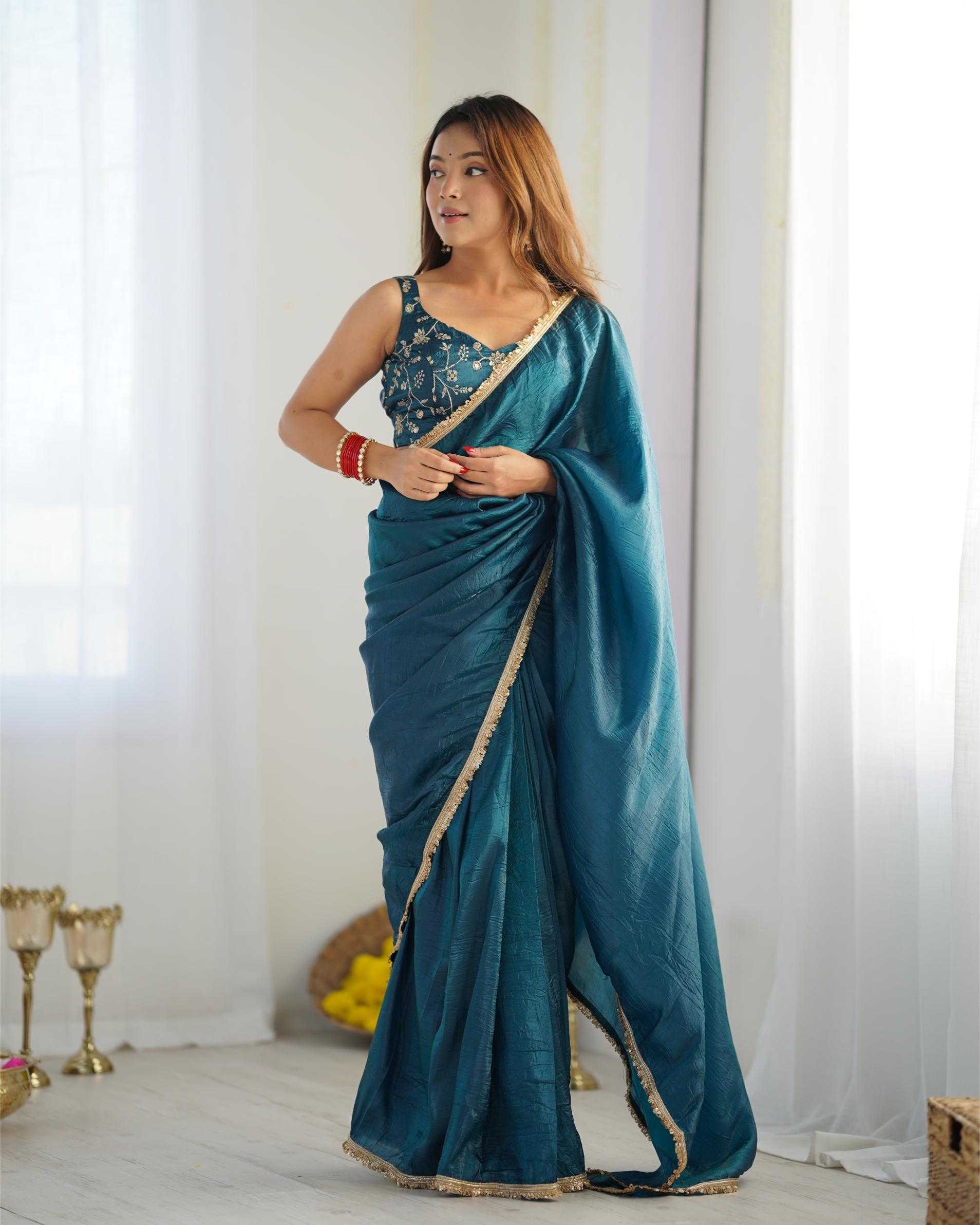 Elegant Tissue Silk Saree with Golden Lace Border