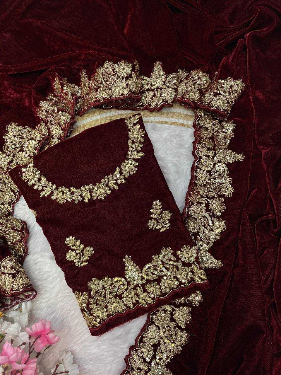 Luxury Wine Velvet Saree