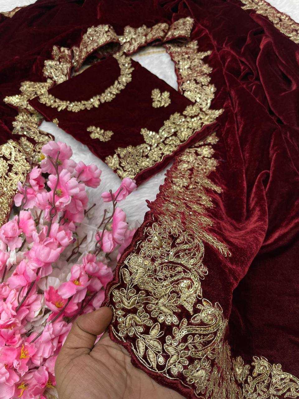 Luxury Wine Velvet Saree